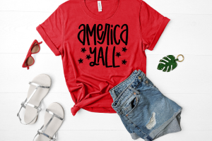Free America y'all SVG will make for the perfect DIY patriotic Tee. Make a 4th of July shirt with this simple SVG. Cricut SVG files make for super easy beginner projects. #cricut #silhouette #freesvg #svg #diy #project