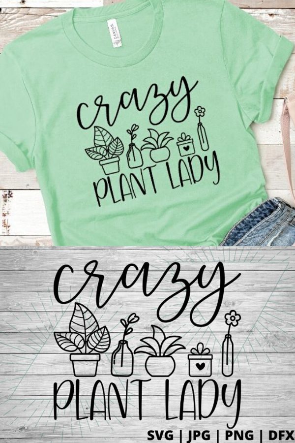 Free crazy plant lady SVG is perfect for the plant lover in your life. Plant ladies are a real thing y'all. share all the plant life love with this adorable free plant lady svg file and use it with oyur cricut for an amazing easy cricut project. put it on a mug, tee or even an outdoor pillow. #svg #freesvg #plant #plantsvg #cricut #silhouette