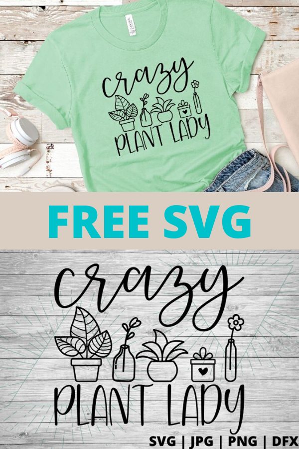 Free crazy plant lady SVG is perfect for the plant lover in your life. Plant ladies are a real thing y'all. share all the plant life love with this adorable free plant lady svg file and use it with oyur cricut for an amazing easy cricut project. put it on a mug, tee or even an outdoor pillow. #svg #freesvg #plant #plantsvg #cricut #silhouette