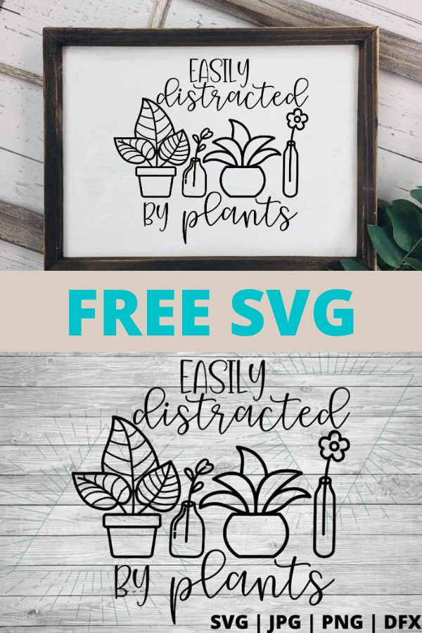 Free easily distracted by plants SVG is perfect for the plant lover in your life. Plant ladies are a real thing y'all. share all the plant life love with this adorable free plant lady svg file and use it with oyur cricut for an amazing easy cricut project. put it on a mug, tee or even an outdoor pillow. plant lady art #svg #freesvg #plant #plantsvg #cricut #silhouette